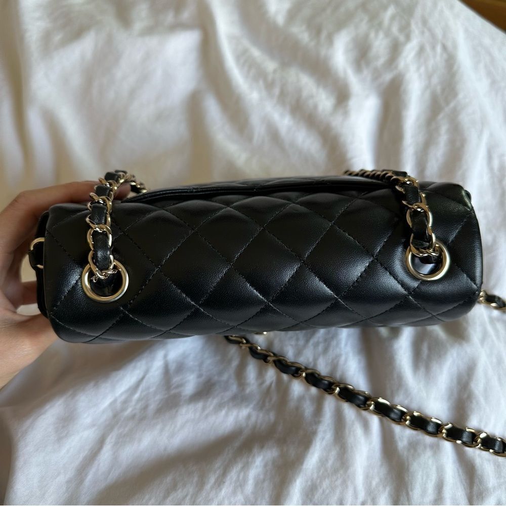 Chanel Black Lambskin Leather Mini Classic Rectangular Flap Light Gold Hardware - Picture 15 of 16